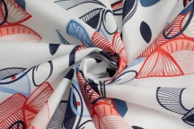 Блузочно-плательный хлопок синие красные оттенки на белом фоне