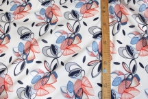 Блузочно-плательный хлопок синие красные оттенки на белом фоне