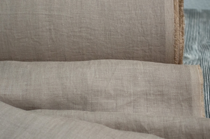 Лён плательный кофе с молоком с эффектом мятости