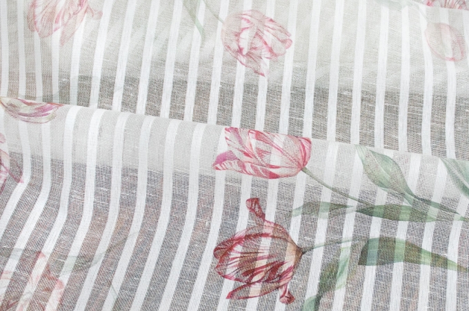 Льняной тюль лен с хлопком 260см тюльпаны