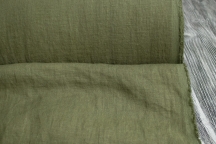 Лён костюмно-плательный защитно-зелёный с эффектом мятости