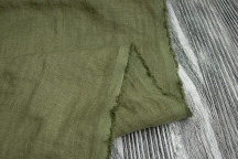 Лён костюмно-плательный защитно-зелёный с эффектом мятости