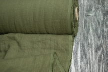 Лён костюмно-плательный защитно-зелёный с эффектом мятости