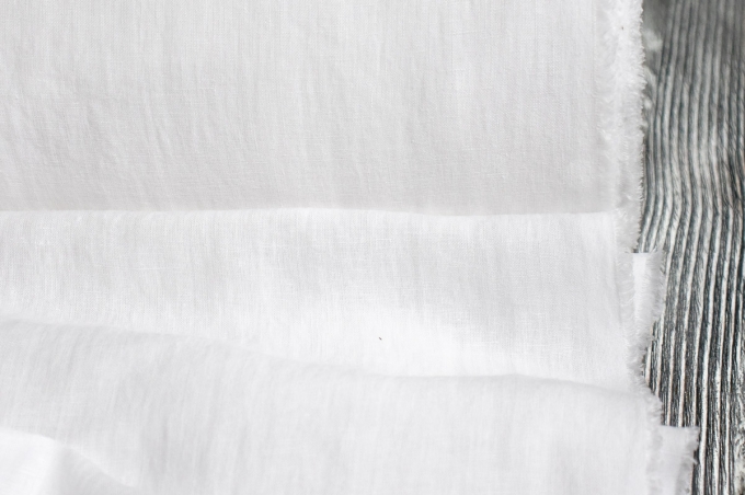 Extra Wide Snow-White Washed Linen Fabric, 255 cm, Crinkled Look