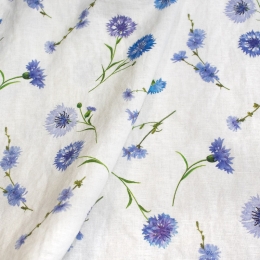 Linen Floral Fabric meadow flowers cornflowers 
