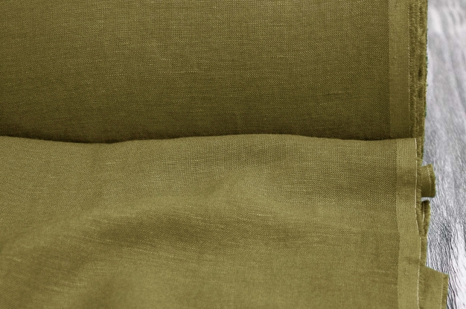Medium Weight linen with Viscose Stone Washed natural olive color
